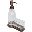 4 of 12:Home Basics Dispensador de jabón de plástico con tapa de acero cepillado y soporte fijo para esponja, bronce 