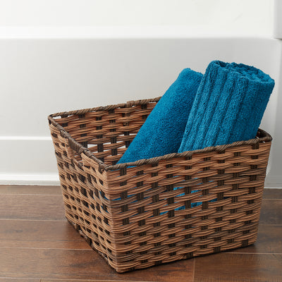 4 of 4:Home Basics X-large  Faux Rattan Basket with Cut-out Handles, Coffee 