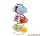 2 of 5:Ensemble de 6 tasses en céramique avec support Home Basics, motif marguerite, multicolore 