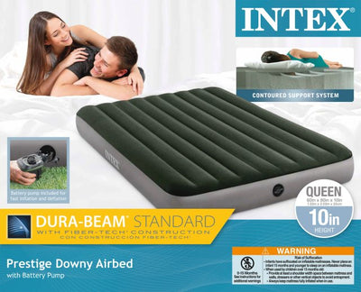 2 of 2:Intex Prestige Durabeam Downy Queen Air Bed with Battery Pump, Green 