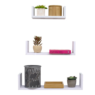 3 of 4:Home Basics Estante flotante de madera (juego de 3), color blanco 