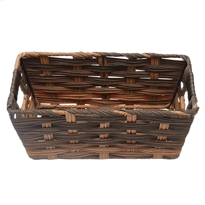 2 of 4:Petit panier en rotin synthétique avec poignées découpées Home Basics, café 