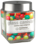 1 of 3:Home Basics 40 oz. Square Glass Canister with Brushed Stainless Steel Screw-on Lid Clear 