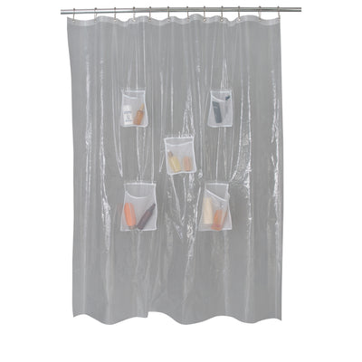1 of 2:Doublure de douche Bath Bliss en PEVA épais avec 5 poches en filet 