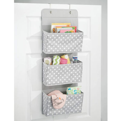 2 of 3:InterDesign jr Dot Fabric - Almacenamiento para colgar sobre la puerta con 3 bolsillos, gris y blanco, 13 x 4,5 x 36 pulgadas 