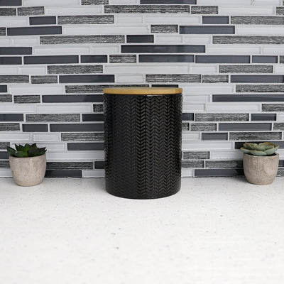 4 of 4:Home Basics Wave Ceramic Canister With Bamboo Lid, Black, Medium, 5x6.5 Inches 