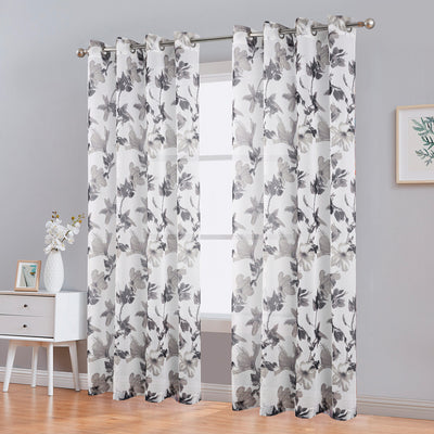 4 of 6:Myra Floral Printed Semi-Sheer Grommet Window Panel, 54x84 Inches 