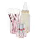 1 of 5:Organiseur de cosmétiques en plastique à trois supports Home Basics avec fond rose 