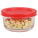 2 of 5:Home Basics Round 8 oz. Borosilicate Glass Food Storage Container with Red Lid 