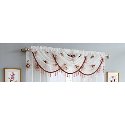1 of 18:Lourdes Damask Embroidered Sheer Rod Pocket Window Panel And Valance Treatments 