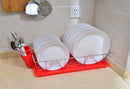 3 of 3:Detalles de la cocina Escurreplatos cromado de 3 piezas con bandeja en rojo 