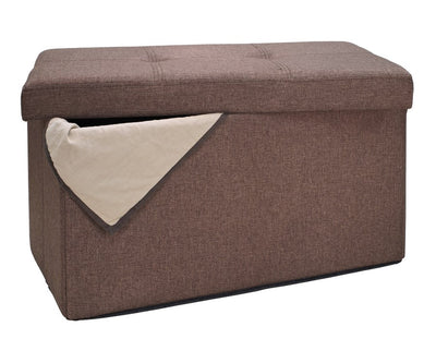 3 of 4:Pouf de rangement double pliable Simplify en simili-lin, couleur expresso 