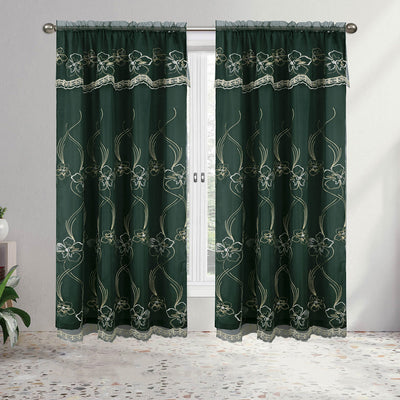 1 of 4:Rideau de fenêtre brodé floral Amira avec cantonnière et support, 55 x 84 pouces 