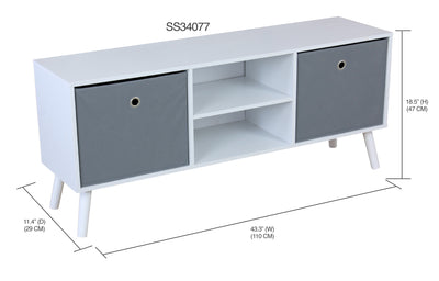 2 of 2:Home Basics TV Stand with 2 Non-Woven Bins, White 