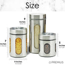 4 of 4:Premius Airtight 3-Piece Kitchen Glass Canister Set, Stainless Steel Silver 