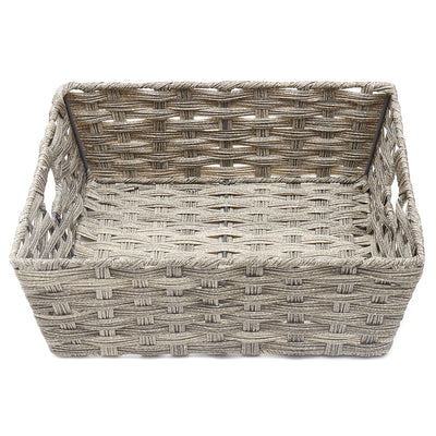 3 of 4:Home Basics Large Faux Rattan Basket with Cut-out Handles, Grey 