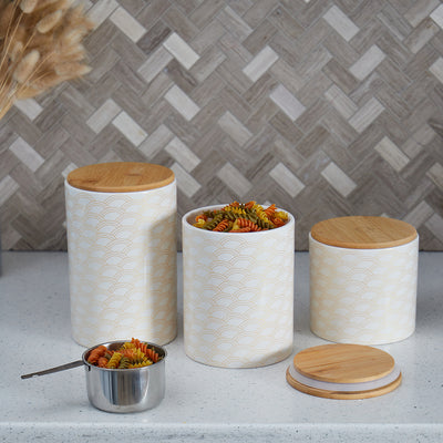4 of 4:Grand pot en céramique Home Basics Scallop avec couvercle en bambou 
