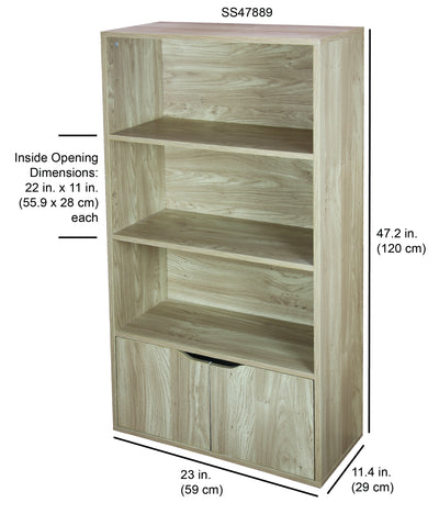 3 of 3:Bibliothèque en bois à 3 niveaux avec portes Home Basics, naturel 