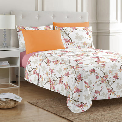 3 of 4:PREMIUS 4-6 Piece Printed Wrinkle-Free Sheet Set, Peach Blossom 