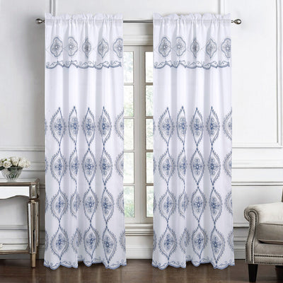 17 of 24:Panel de ventana bordado de damasco Arcadia con cenefa adjunta y respaldo, 54 x 90 pulgadas 