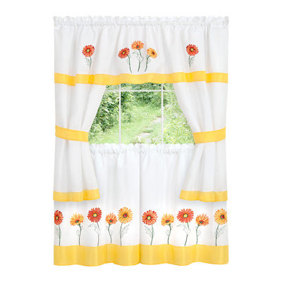 2 of 3:Gerbera Daisy Embellished Cottage Kitchen Curtain Set, 58x36 Inches 