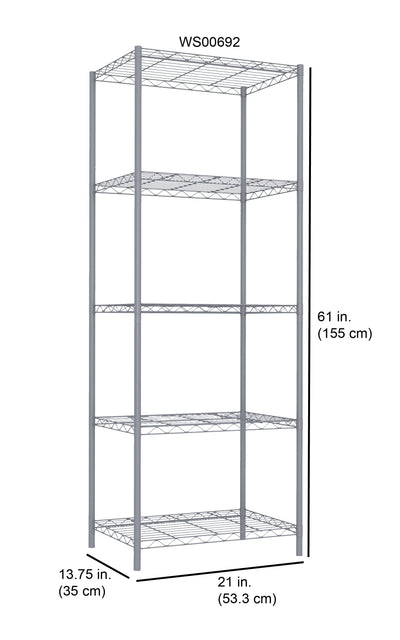 4 of 4:Home Basics Estante de alambre de acero de 5 niveles, gris 