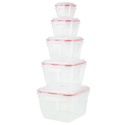 2 of 5:Home Basics Lot de 10 boîtes de conservation carrées verrouillables en plastique avec couvercles à clipser ventilés, rouge 