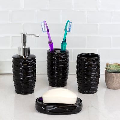 4 of 6:Home Basics Curves  4 Piece Bath Accessory Set, Black 