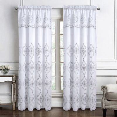 5 of 24:Panel de ventana bordado de damasco Arcadia con cenefa adjunta y respaldo, 54 x 90 pulgadas 