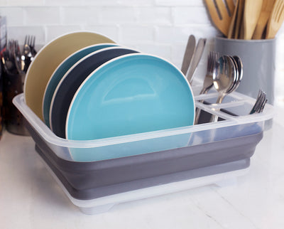 3 of 5:Home Basics Collapsible Plastic and Silicone Dish Rack, Clear, 14.5x12.5x5 Inches 