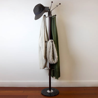 4 of 5:Home Basics Coat Rack with Heavy Duty Marble Base, Mahogany 