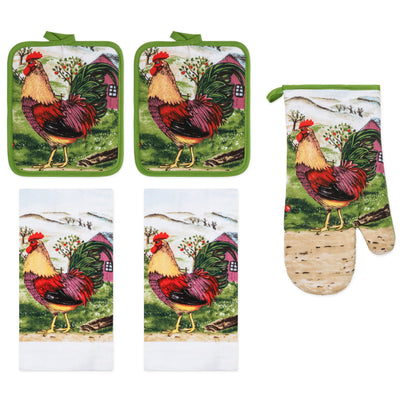 51 of 61:PREMIUS 5 Piece Printed Kitchen Linen Set, 2 Cotton Towels, 2 Pot Holders, 1 Oven Mitt 