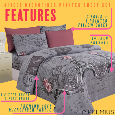 11 of 12:PREMIUS Premium Bonjour 4 & 6 Piece Microfiber Printed Wrinkle-Free Sheet Set 