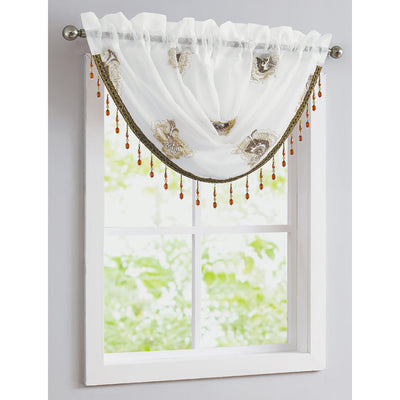 4 of 18:Lourdes Damask Embroidered Sheer Rod Pocket Window Panel And Valance Treatments 