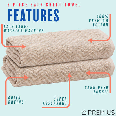 23 of 40:PREMIUS 2 Pack Chevron 100% Cotton Yarn Dyed Bath Sheet Towel, 32x64 Inches 