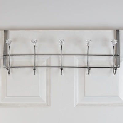3 of 5:Home Basics 5 Hook Hanging Rack with Crystal Knobs, Chrome 