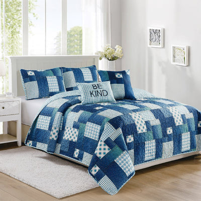 2 of 2:Apollo Oversized 5-Piece Reversible Quilt Set, Blue 