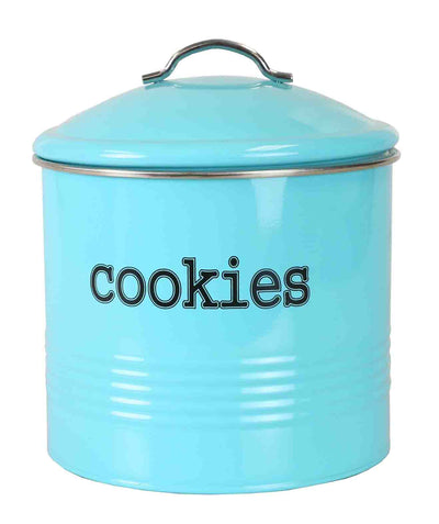 1 of 4:Bocal à biscuits Home Basics en étain, motif côtelé, turquoise, 7,5 x 7,6 pouces 