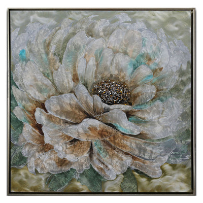 1 of 1:PREMIUS Bold Bloom Framed Metallic Painted Canvas Wall Art, Brown-Blue, 33x33 Inches 