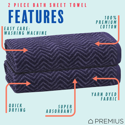 33 of 40:PREMIUS 2 Pack Chevron 100% Cotton Yarn Dyed Bath Sheet Towel, 32x64 Inches 
