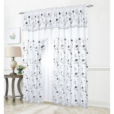7 of 7:Liliana Floral Embroidered Rod Pocket Window Panel With Valance and Backing, 54x90 Inches 