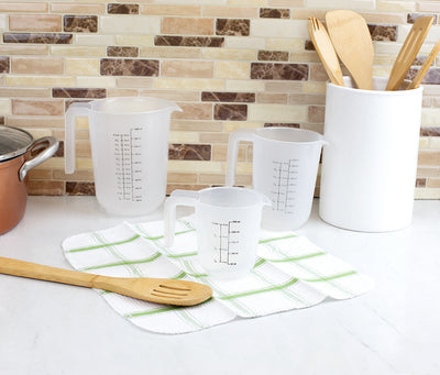 4 of 4:Home Basics Precise Pour 3 Piece Plastic Measuring Cup Set with Short Easy Grip Handles, Clear 