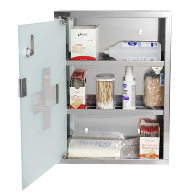 2 of 3:Home Basics 3 Shelf Frosted Glass Surface Mount Medicine Cabinet with Keys, Silver 