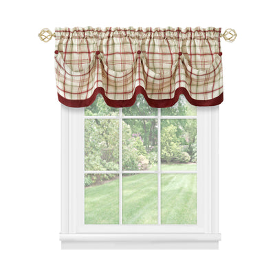 4 of 4:Tattersall Tuck Valance with Buttons - 58x14 - Burgundy 