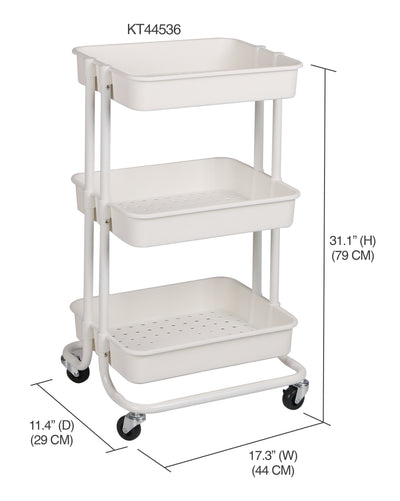 3 of 3:Home Basics Carro utilitario con ruedas de acero de 3 niveles con 2 ruedas de bloqueo, color blanco 