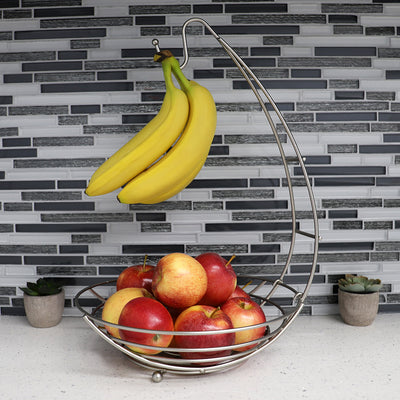 4 of 4:Corbeille à fruits ouverte en fil d'acier Home Basics Simplicity avec support amovible pour bananes 