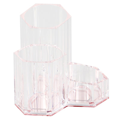 3 of 5:Organiseur de cosmétiques en plastique à trois supports Home Basics avec fond rose 