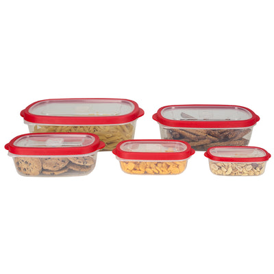3 of 5:Home Basics 5 Piece Spill-Proof  Rectangle Plastic Food Storage  Container with Ventilated, Snap-On  Lids, Red 