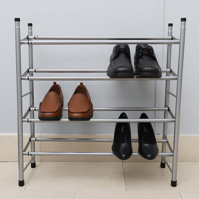 4 of 4:Home Basics Zapatero extensible de acero de 4 niveles, cromado 