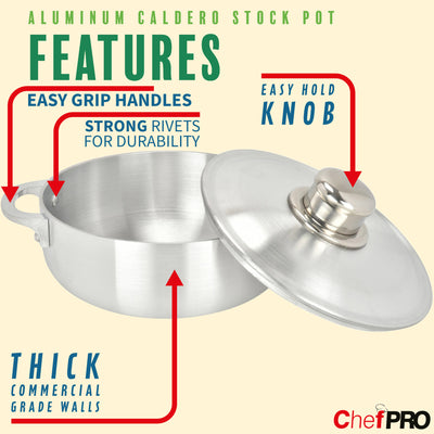 2 of 6:Chef Pro Commercial Grade Aluminum Caldero Stock Pot, Silver, 18.3 Quarts 